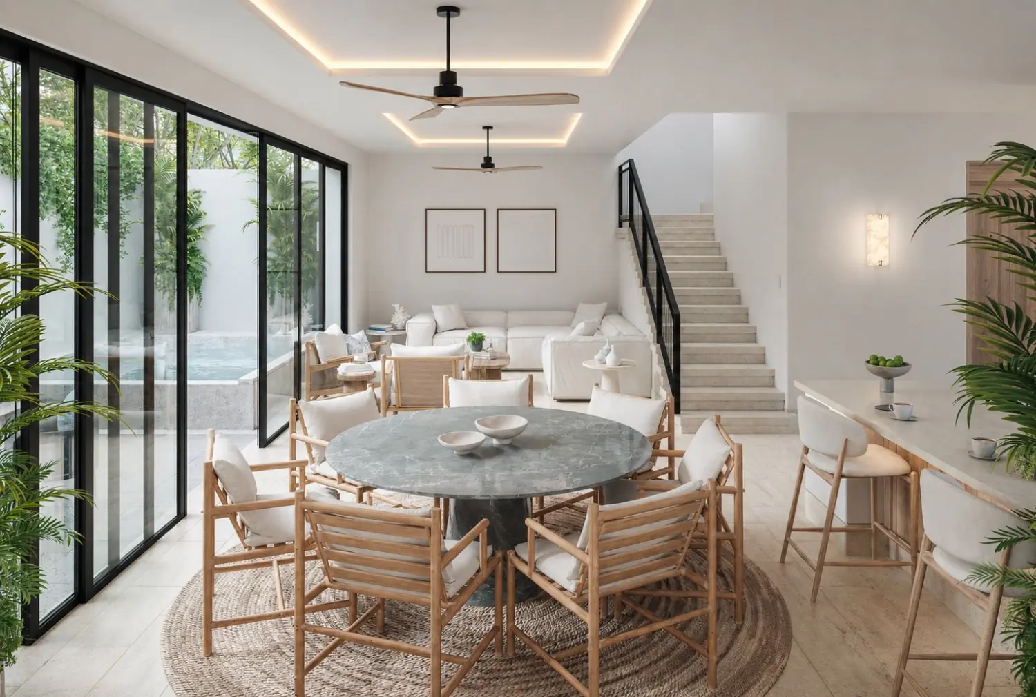 Sala y comedor de la casa tipo Costa Faro