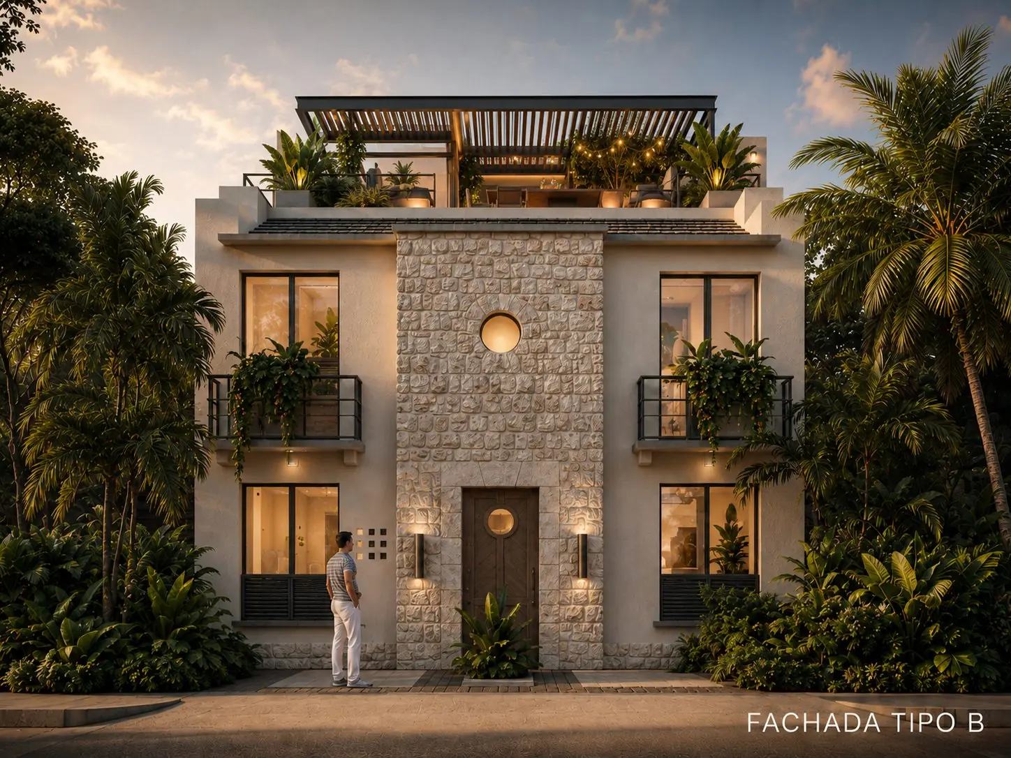 Fachada al atardecer